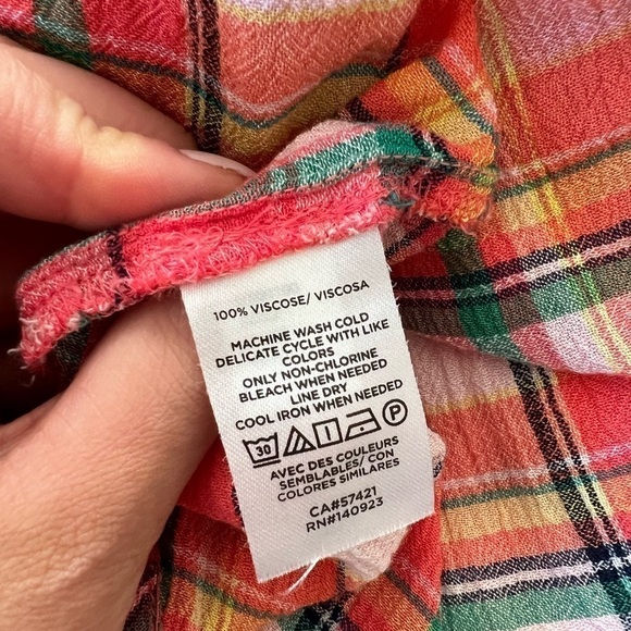 LOFT Dolman Plaid. Short Sleeve Button Down Pink Top Sz XS - Picture 8 of 8